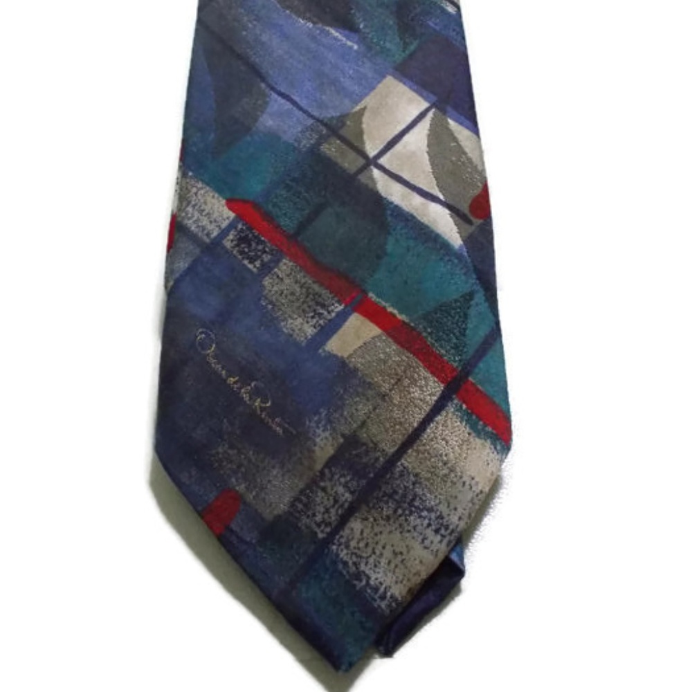 Oscar De La Renta Studio Signature Classic Blue Men's Neck Tie.